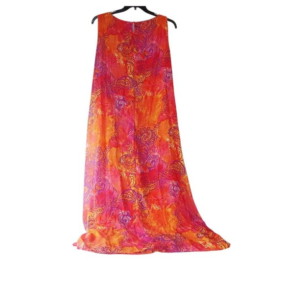 Catherines Women Maxi Dress Orange Red Paisley Sleeveless Stretch Lined Plus 2X - Picture 2 of 9